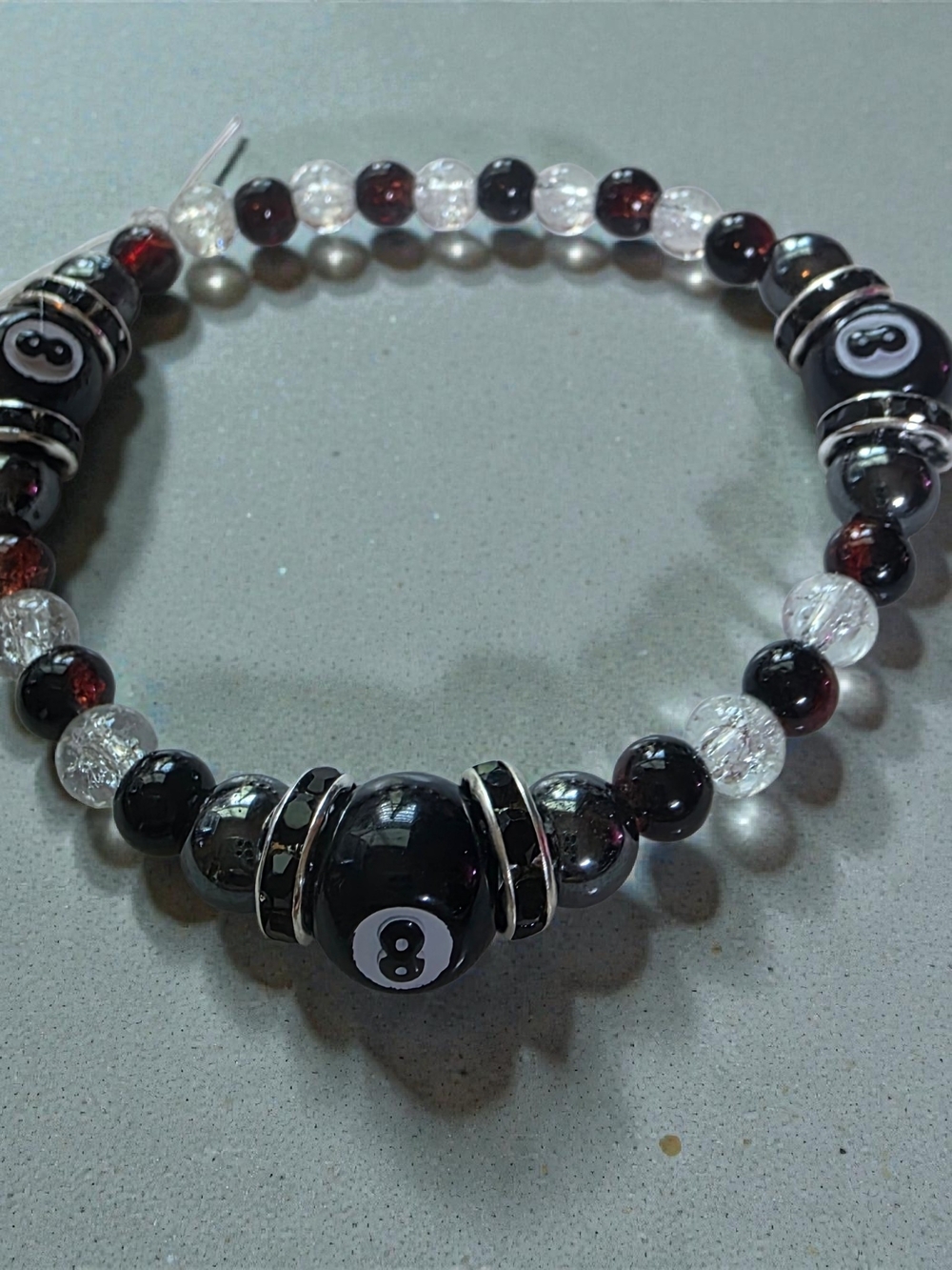 Handmade Triple 8-Ball Billiards Stretch Bracelet